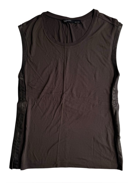 All Saints Tops - AllSaints Lamb Leather Trim Sleeveless Brown Tank XS